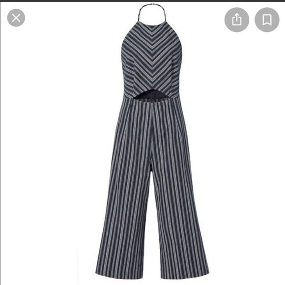 Intermix Navy Striped culotte Jumpsuit size 0 - Picture 1 of 9